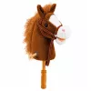 LEAN TOYS Hobby Horse nūja ar zirga galvu – auļošanas un zviedzienu skaņas, brūns, 100 cm