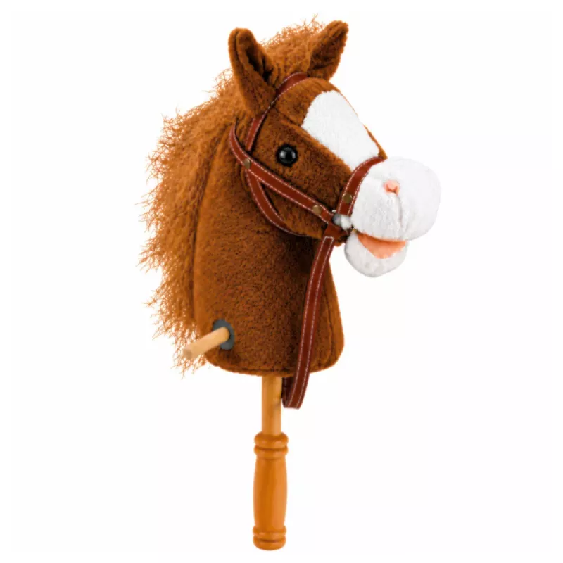 LEAN TOYS Hobby Horse nūja ar zirga galvu – auļošanas un zviedzienu skaņas, brūns, 100 cm