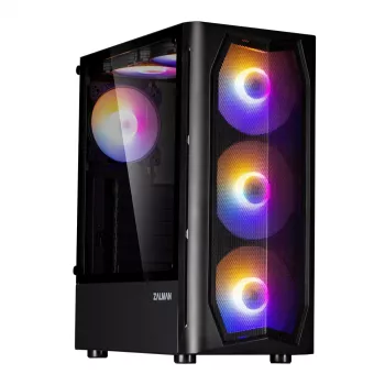 Zalman N4 Rev.1 Mid-Tower ATX korpuss ar 6 ARGB ventilatoriem, rūdītu stiklu, melns