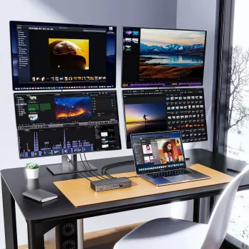 ORICO DKA22-V1-EU-BK-EP USB-C 10Gbps DisplayLink dokstacija ar 4x 4K@60Hz displejiem un 60W Power Delivery