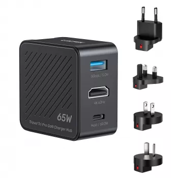 UNITEK P1242ABK01 GaN 3-in-1 ceļojumu lādētājs un centrmezgls 65W ar 4K@60Hz HDMI, USB-A un USB-C