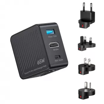 UNITEK P1242ABK01 GaN 3-in-1 ceļojumu lādētājs un centrmezgls 65W ar 4K@60Hz HDMI, USB-A un USB-C