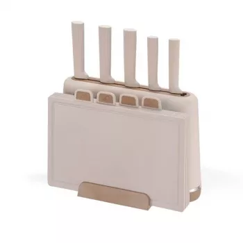 MEO MR-1412-BEIGE MAESTRO nažu komplekts ar griešanas dēlīšiem un statīvu, 5 naži, 2 dēlīši, bēšs
