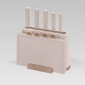 MEO MR-1412-BEIGE MAESTRO nažu komplekts ar griešanas dēlīšiem un statīvu, 5 naži, 2 dēlīši, bēšs