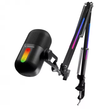 Rampage ARPEJ Black RGB kondensatora mikrofons ar strēles statīvu, pop filtru un triecienu slāpētāju