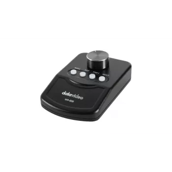 DataVideo WR-600 bezvadu PTZ kameras kontrolieris ar 3 asu sviru, 2,4 GHz RF, RJ-45, VISCA/DVIP, līdz 4 kamerām, LCD ekrāns, uzlādējams akumulators