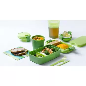 CURVER Lunch&Go taisnstūra ēdiena bļoda ar galda piederumiem 1,4L zaļa