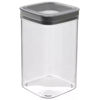 CURVER Dry Cube kvadrātveida pārtikas uzglabāšanas trauks 1,8L, caurspīdīgs ar pelēku vāku, hermētisks un neizplūstošs