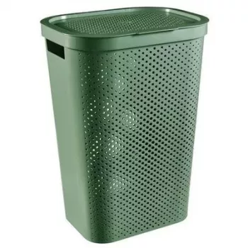 CURVER Infinity Recycled 60L veļas kaste, zaļa, 44x35x60 cm, ventilēta pārstrādāta plastmasa ar vāku un rokturiem