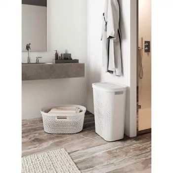 CURVER Infinity Recycled 60L veļas kaste, zaļa, 44x35x60 cm, ventilēta pārstrādāta plastmasa ar vāku un rokturiem