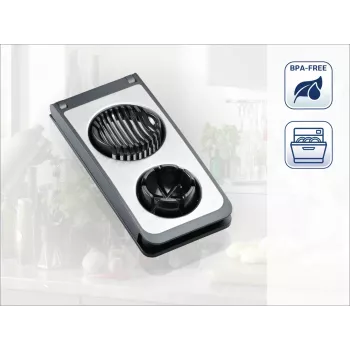 LEIFHEIT Egg Cutter Combi ProLine 2-in-1 griezējs un sadalītājs, nerūsējošā tērauda stieples, neslīdoša pamatne, balts/pelēks