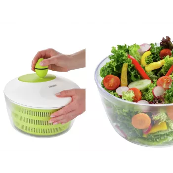 LEIFHEIT Salad Dryer Trend 4.5L ar kloķa piedziņu un salātu bļodu, zaļš vāks