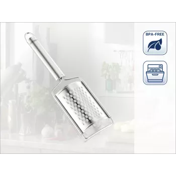 LEIFHEIT Nutmeg Grater Sterling – manuāls griežamais muskatriekstu rīvējamais ar iebūvētu uzglabāšanas nodalījumu, smalka nerūsējošā tērauda rīvēšanas virsma, sudraba/melns