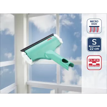 LEIFHEIT Window & Frame Cleaner 3in1 Mini micro duo - 20 cm mikrošķiedras uzgalis ar iebūvētu tīrītāju, saderīgs ar Click System