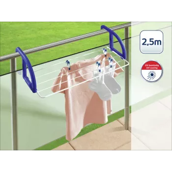 LEIFHEIT Classic Hanging Tumble Dryer 25 - 25 m žāvēšanas garums, grīdas stāvamais spārnu žāvētājs, pārklāts tērauds un plastmasa, balts/zils, iekštelpām/ārtelpām