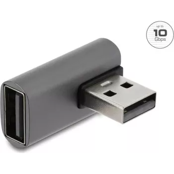 Delock USB 10 Gbps Type-A vīrišķais uz Type-A sievišķo kreisi leņķa adapteris, alumīnija korpuss