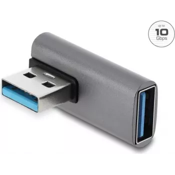 Delock USB 10 Gbps Type-A vīrišķais uz Type-A sievišķais 90 grādu adapters, alumīnija korpuss
