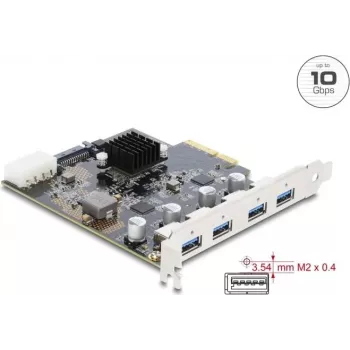 Delock PCI Express x4 kartes ar 4 x USB 10 Gbps USB Type-A divkanālu