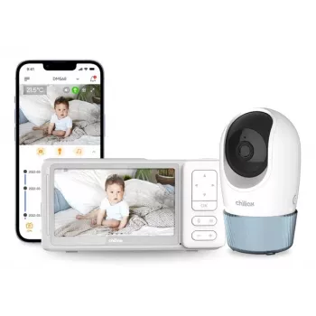 Chillax DM568 Wi-Fi un FHSS video mazuļa monitors ar 5 inch displeju, pan-tilt kameru, nakts redzamību, divvirzienu saziņu, temperatūras sensoru, šūpuļdziesmām un Hubble lietotni