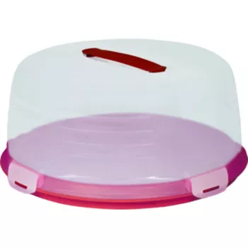 CURVER Apaļa kūku pārvadāšanas kaste Ø34.7x15.6cm sarkana ar caurspīdīgu vāku
