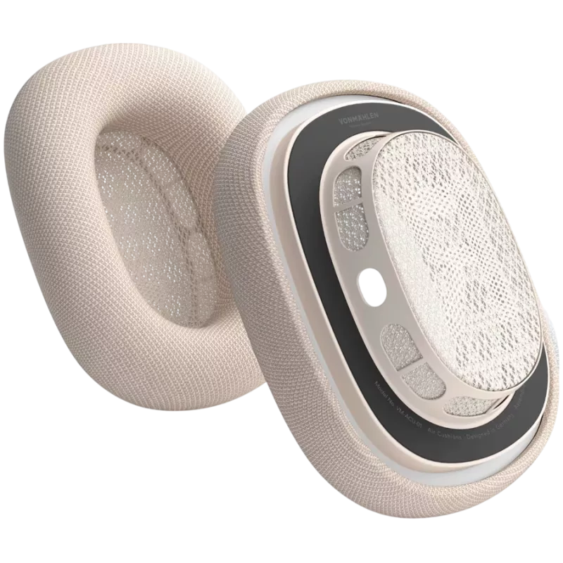 VONMÄHLEN Air Cushions AirPods Max austiņām, šampanietis - augstākās kvalitātes proteīna ādas un atmiņas putu rezerves ausu spilventiņi