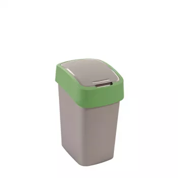 CURVER Flip Bin 25L atkritumu tvertne, sudraba/zaļa, taisnstūra formas, plastmasas, ar atlokāmu vāku, virtuvei, birojam, vannas istabai