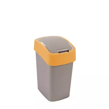 CURVER Flip Bin 25L atkritumu tvertne, sudraba korpuss ar dzeltenu vāku, polipropilēns, taisnstūra formas, iekštelpām