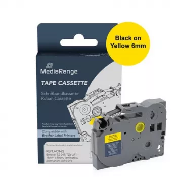 MediaRange MRBTZ611 etiķešu lentes kasetne 6mm melna uz dzeltena 8m Brother TZe-611
