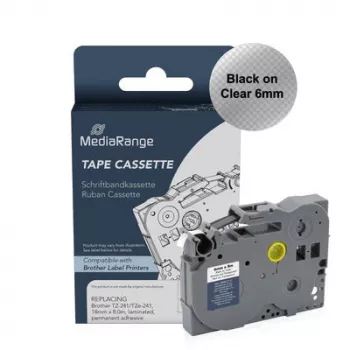 MediaRange etiķešu lentes kasetne Brother TZ-111/TZe-111, 6mm, 8m, melna uz caurspīdīgas
