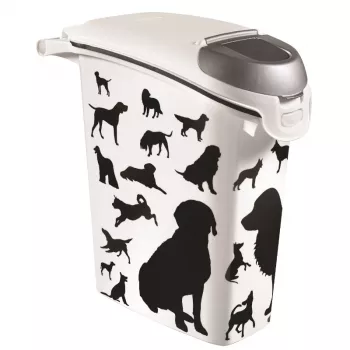 Curver Petlife suņu barības uzglabāšanas konteiners 23L melns ar ķepu apdruku