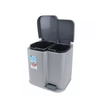 CURVER Duo 15+7L sudraba/tumši pelēks atkritumu tvertne ar pedāli