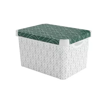 CURVER Deco Stockholm L uzglabāšanas kaste ar vāku, 39,5 x 29,5 x 23,5 cm, zaļas lapas