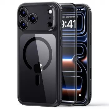 ESR Classic Hybrid MagSafe un rūdīta stikla korpuss iPhone 17 Pro / 18 Pro caurspīdīgs/melns