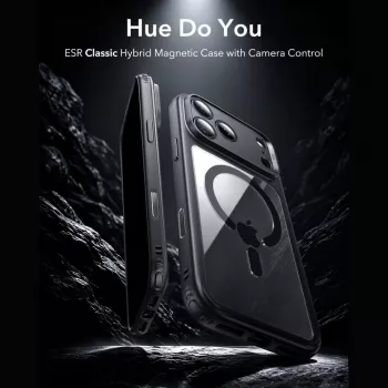ESR Classic Hybrid MagSafe un rūdīta stikla korpuss iPhone 17 Pro / 18 Pro caurspīdīgs/melns