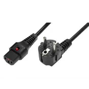 IEC LOCK leņķiskais Schuko uz taisno IEC C13 fiksējošais barošanas kabelis 1,5m melns 10A 250V