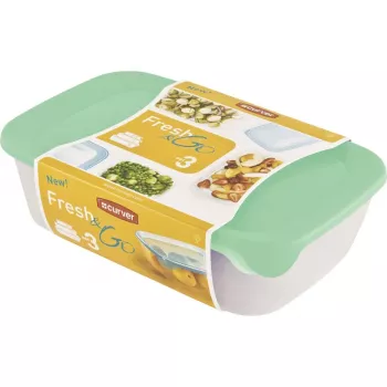 CURVER Fresh & Go taisnstūra pārtikas trauku komplekts, 3 gab. (2L + 1L + 0.5L), zaļš