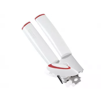 LEIFHEIT Can Opener Lifty Manuālais ar ergonomisku rokturi, nerūsējošā tērauda asmens, balts/pelēks