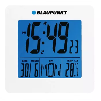 Blaupunkt CL02WH baltais LED modinātājs ar FM radio, diviem modinātājiem, USB uzlādi, temperatūras rādījumu