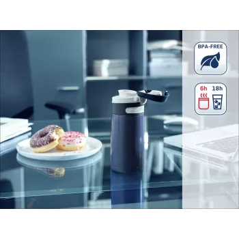 LEIFHEIT Thermos Flip 350 ml tumšzils vakuumā izolēts nerūsējošā tērauda ceļojumu krūze