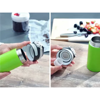 LEIFHEIT Thermo Mug Flip 350ml zaļš - Termokrūze ar dubultām vakuuma sienām, 360° dzeršana, neizplūstošs