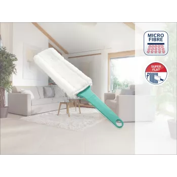 LEIFHEIT Duster plakanā putekļu suka ar elektrostatisko efektu, XL elastīga galva ar Click sistēmu, zila/balta