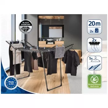 LEIFHEIT Drēbju žāvētājs Pegasus 200 Solid Black, 20 m žāvēšanas garums, salokāms