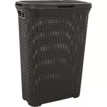CURVER Style 40L veļas kaste ar vāku, rotang pinuma efekts, tumši pelēka