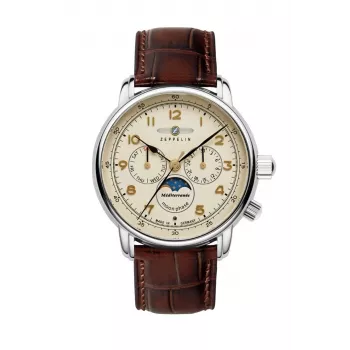 Zeppelin Mediterranee 96365_SET automātiskais pulkstenis, 42mm, zaļš saules stara ciparnīca, brūna āda un Milānas pinuma siksniņas