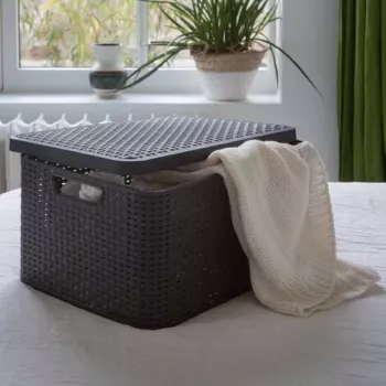 CURVER Style S uzglabāšanas kaste ar vāku, 29,1 x 19,8 x 14,2 cm, tumši brūna, 8,18 L, salokāma, metāla cilpiņas rokturis