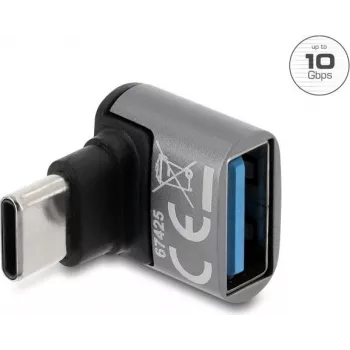 Delock USB 10 Gbps adapteris USB Type-C vīrišķais uz USB Type-A sievišķais, uz augšu leņķis, alumīnija korpuss