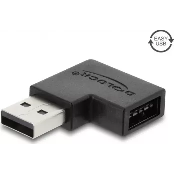 Delock USB 2.0 Type-A vīrišķais uz Easy USB Type-A sievišķo adapteri, kreisi leņķveida, melns
