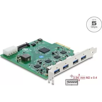 Delock PCI Express x4 kartes ar 4 x USB 5 Gbps USB Type-A Quad Channel