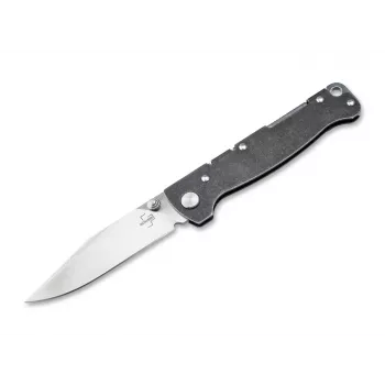 Böker Plus Atlas Clippoint TS D2 salokāms nazis, Stonewash nerūsējošā tērauda rokturis, D2 asmens, Frame Lock, EDC kabatas nazis