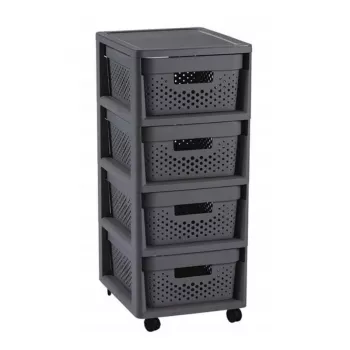 CURVER Infinity kumodes ar riteņiem un 4 perforētām kastēm 11L, tumši pelēka, 30x36x69 cm